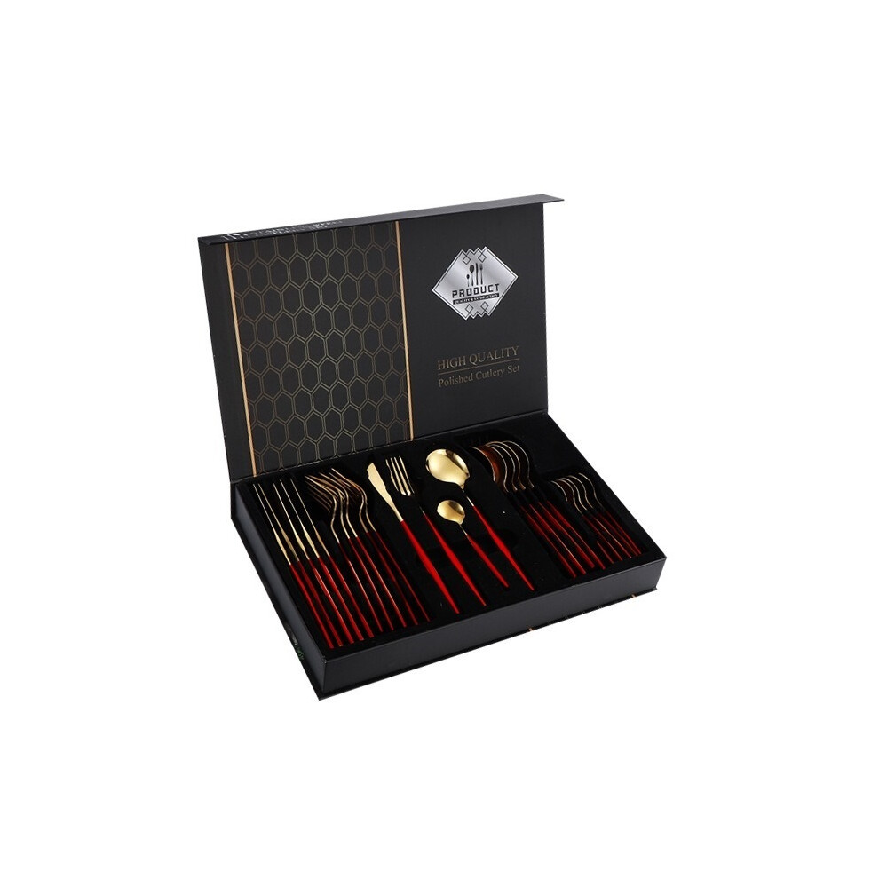 (Red gold) Steak Knife/24-piece Dinner Knife Set, Steak Knife and Fork Set