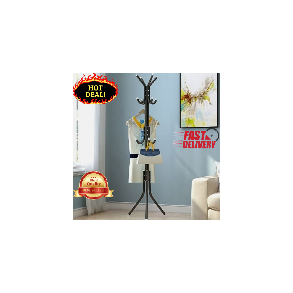181CM Black Coat Stand Coat Hat Jacket Umbrella Floor Standing Rack