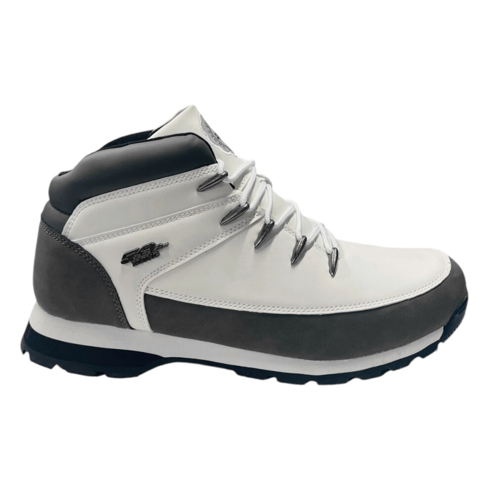 (UK 9 / EU 43 / US 10, White) Men's Faux Leather Lace Up Hiking Boots