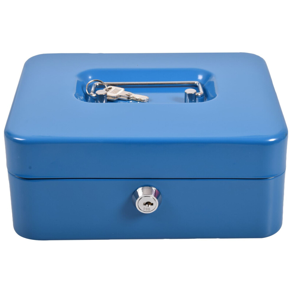 (Blue, Large (8 Inches)) CashBox Petty Money SafeDeposit Steel TinOrganiser