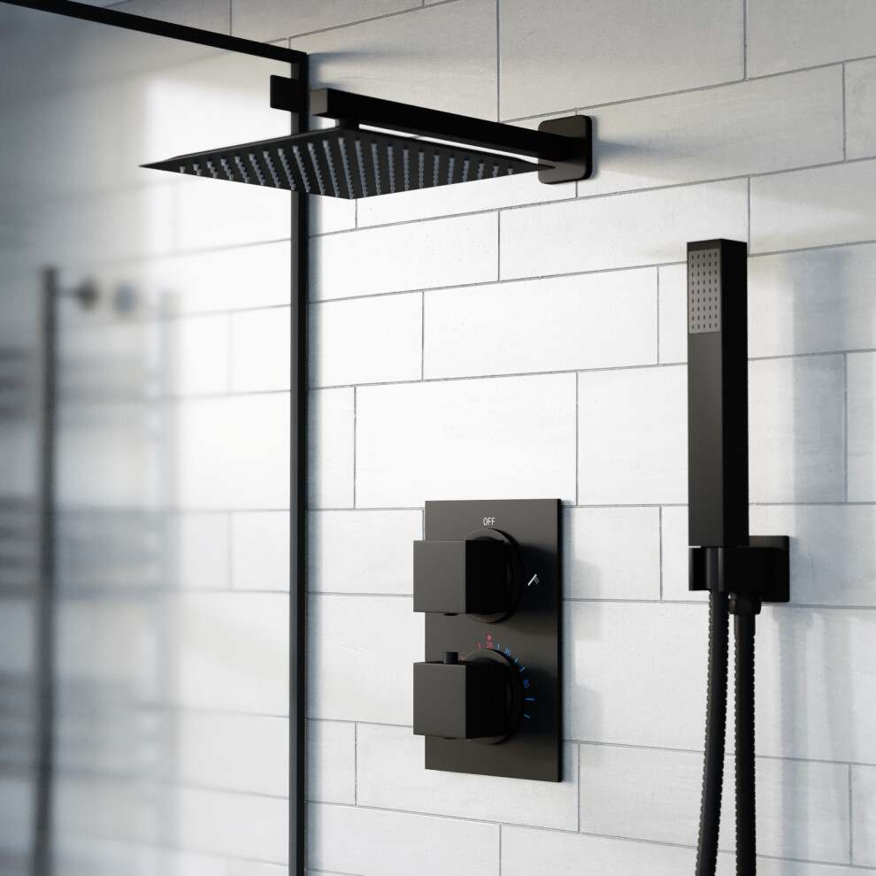 Nes Home 2 Dial 2 Way Square Concealed Thermostatic Shower Mixer,Head,Handset Set