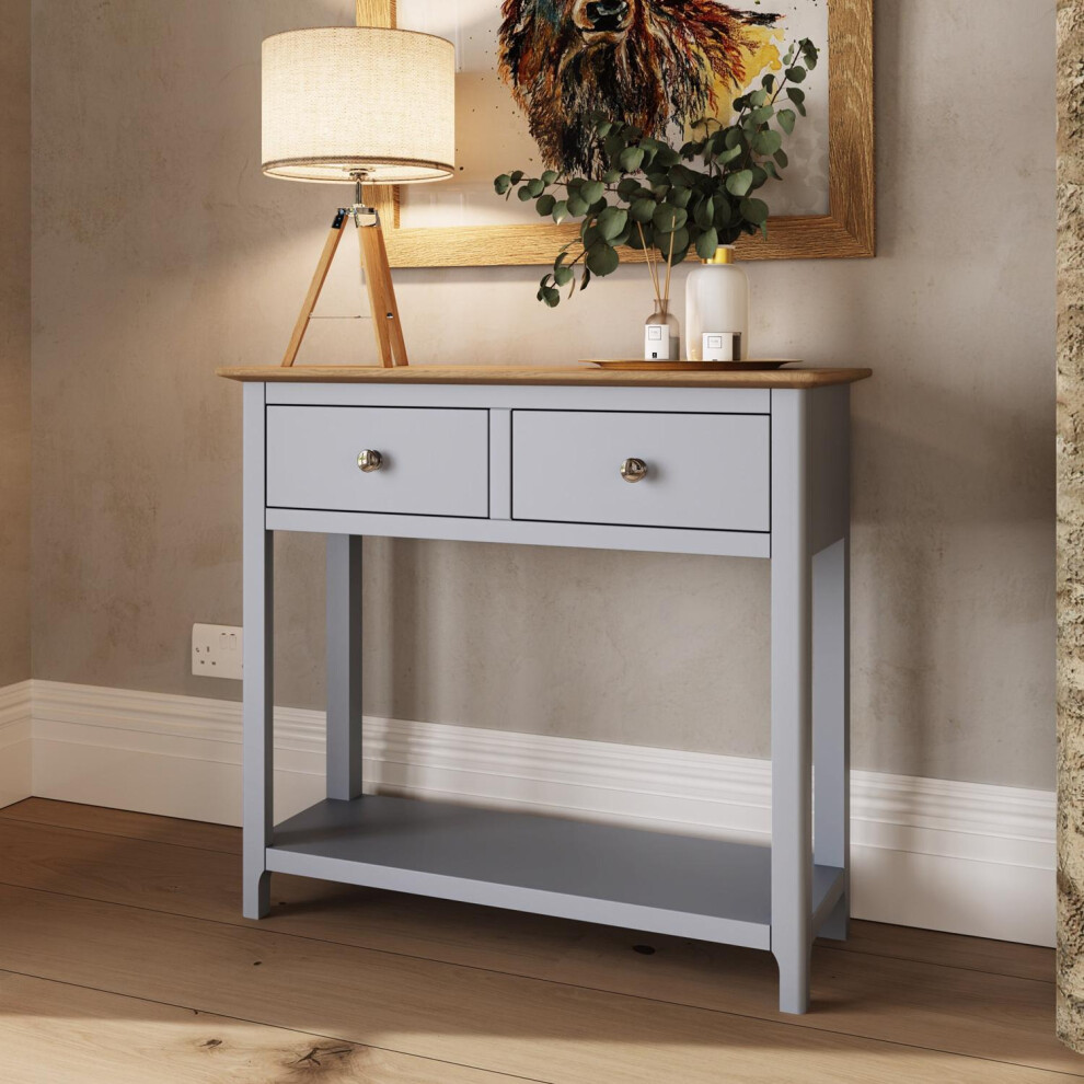 Oak 2 Drawer Console Table Dove Grey Large Oak Top Painted Finish