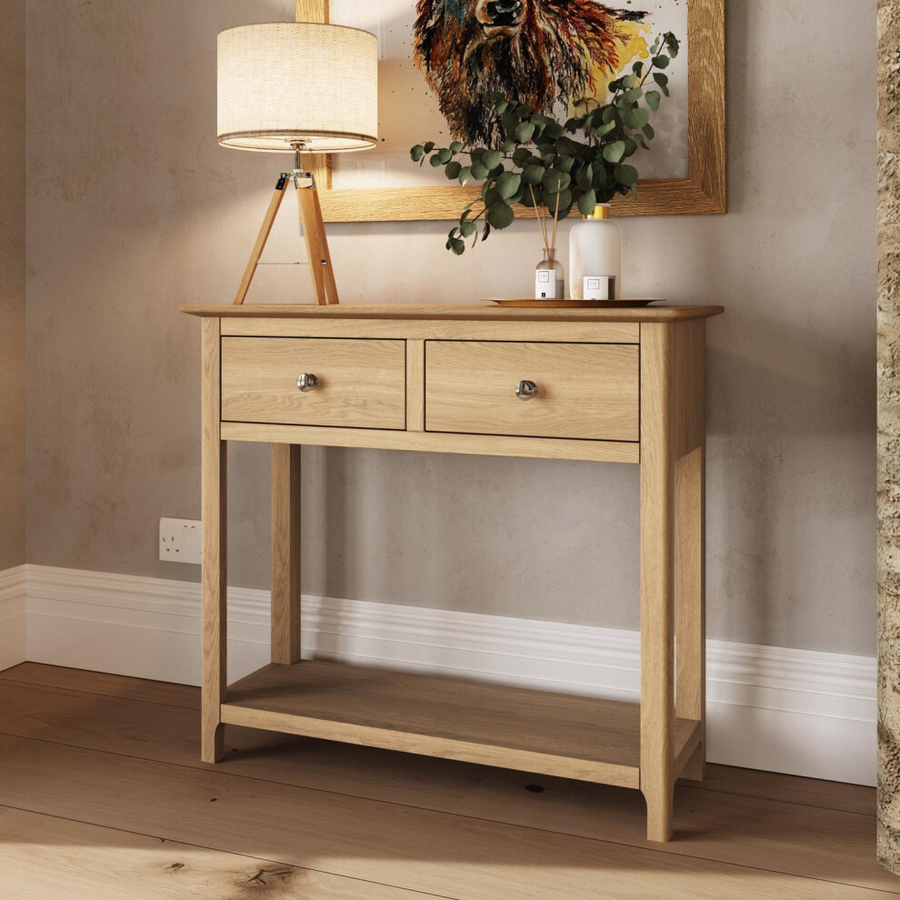 2 Drawer Console Table Natural Oak Large Oak Top Painted Finish