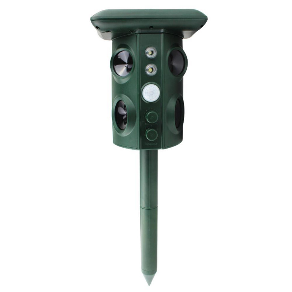 Solar Ultrasonic Animal Pest Repeller Outdoor Four Speakers Mechanical Wave Frequency Scare LED PIR