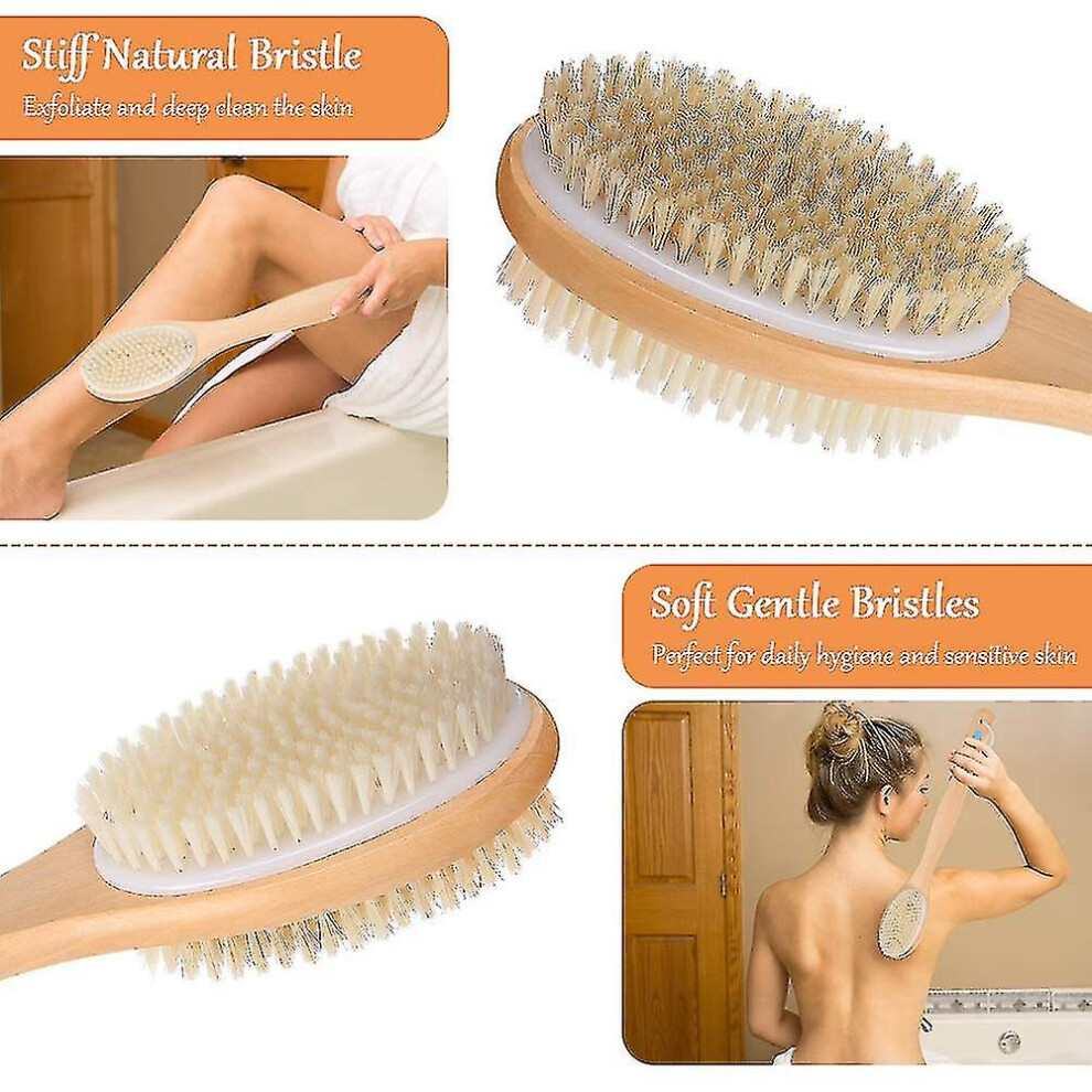 Back Brush Massage Brush Bath Brushes, Double-sided Natural Bristles Shower Brus(1 Piece, Wood Color)