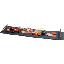 Artesà Slate Serving Platter Tray with Copper Finish Handles, perfect for Grazing and Buffets, 60 x 15 cm, Black