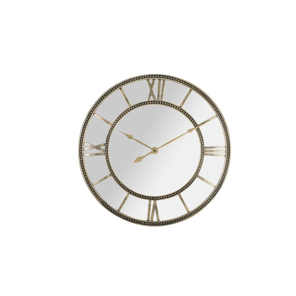 Ra-Homestore New Roman Numerals Mirror Beaded Clock With Vintage Brass Finished. Gold
