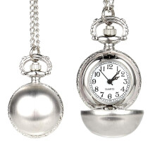 Retro Silver Color Round Ball Quartz Fob Pocket Watch with Sweater Necklace Chain Gifts