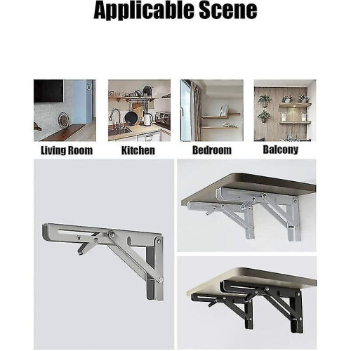 Folding Bracket Piece, 250/300mm Folding Bracket Wall Shelf, Heavy Duty Folding Bracket Black Foldable Console Bracket for Table Wall Shelf 100kg Load 2