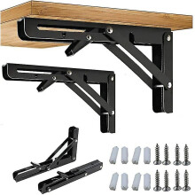 Folding Bracket Piece, 250/300mm Folding Bracket Wall Shelf, Heavy Duty Folding Bracket Black Foldable Console Bracket for Table Wall Shelf 100kg Load