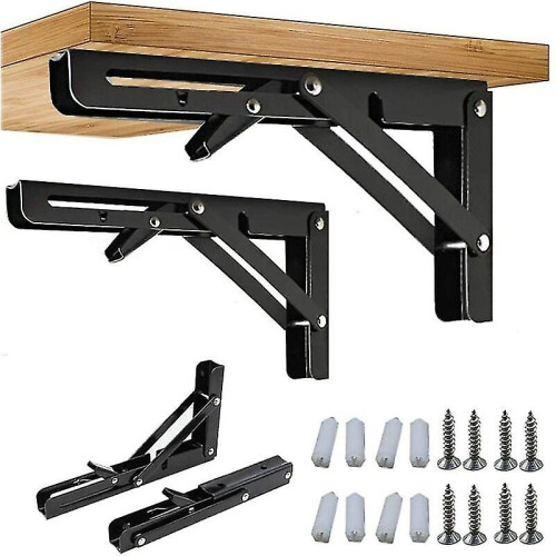Folding Bracket Piece, 250/300mm Folding Bracket Wall Shelf, Heavy Duty Folding Bracket Black Foldable Console Bracket for Table Wall Shelf 100kg Load