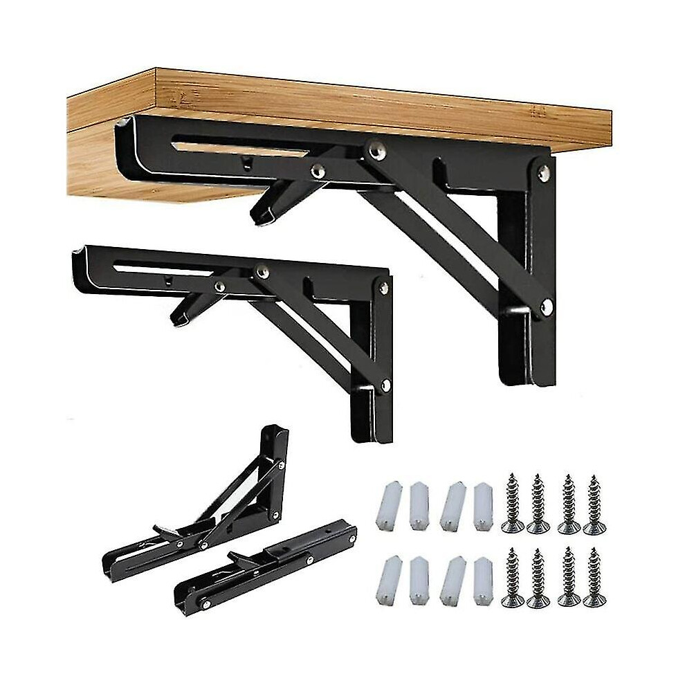 Folding Bracket Piece, 250/300Mm Folding Bracket Wall Shelf, Heavy Duty Folding Bracket Black Foldable Console Bracket For Table Wall Shelf 100Kg Load 3247719306499