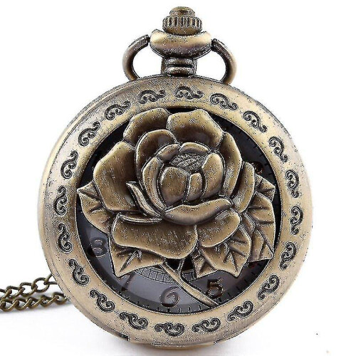 Deffrun Hollow Flower Pattern Simple Dial Chain Quartz Pocket Watch
