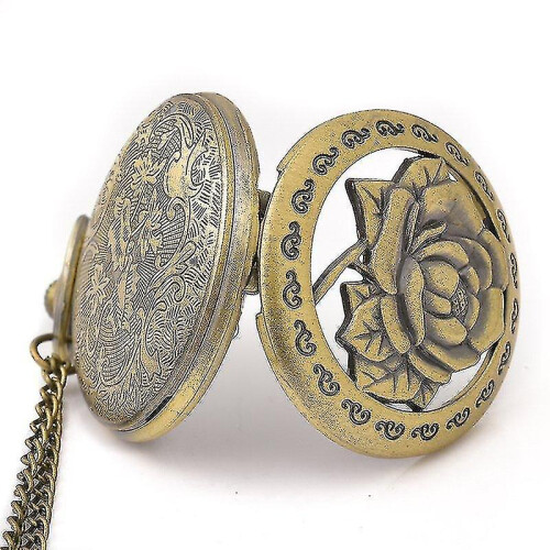 Deffrun Hollow Flower Pattern Simple Dial Chain Quartz Pocket Watch 1