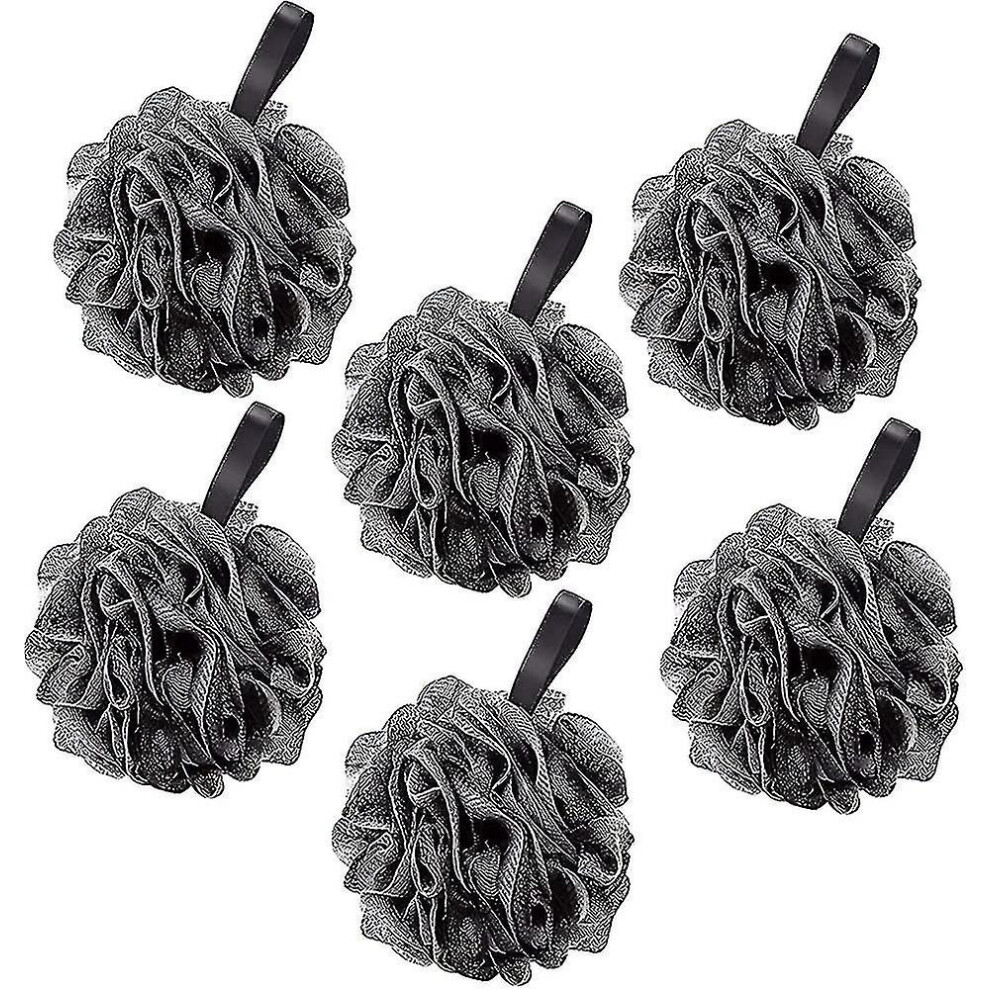 Exfoliating Body Brush Pouf Scrubber Sponge Ball Mesh Bath Loofah Black 6pack  Gift