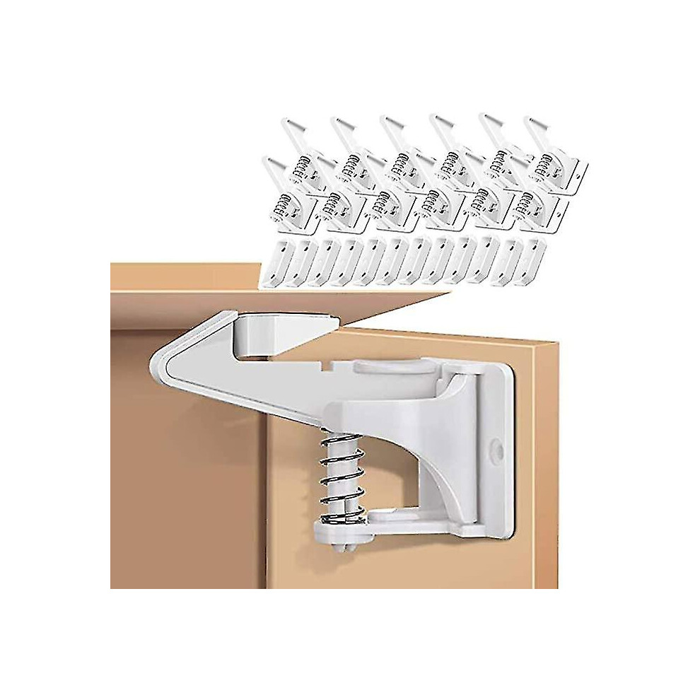 (White) 10pcs Child Safety Cupboard Locks, Invisible & Unlocked Design No Drilling Needed, Adhesive Easy Install