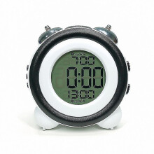 (Black) Loud Alarm Clock Non Ticking Bedside Battery Powered With Snooze Dual Alarm Night Light