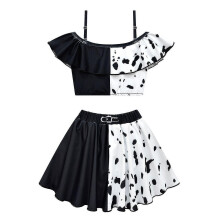 (4-5 Years) Cruella De Vil Swimming Costume Kids Girl Beach Swimwear Set Ruffle Swimsuit Holiday Bathing Suit