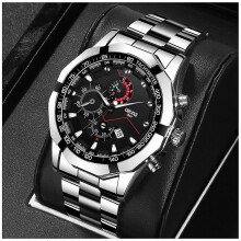 (Silver Black) Men\'s Fashion Quartz Watch Stainless Steel Band Business Watch For Outside Office Meeting Exercise