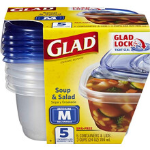 GladWare Contenants Soup & Salad, 24 Oz, 5 Compte, Rectangle Moyen