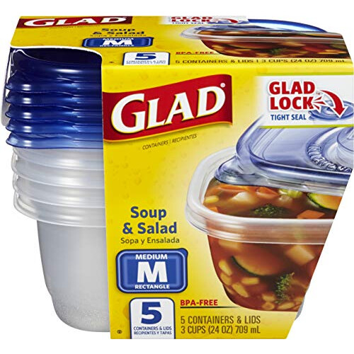 GladWare Contenants Soup & Salad, 24 Oz, 5 Compte, Rectangle Moyen