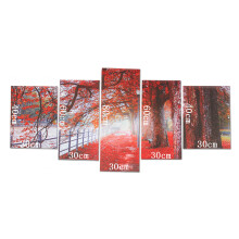 5Pcs Canvas Print Paintings Red Leaves Tree River Wall Decorative Print Art Pictures Frameless Wall Hanging Decorations for Home Office