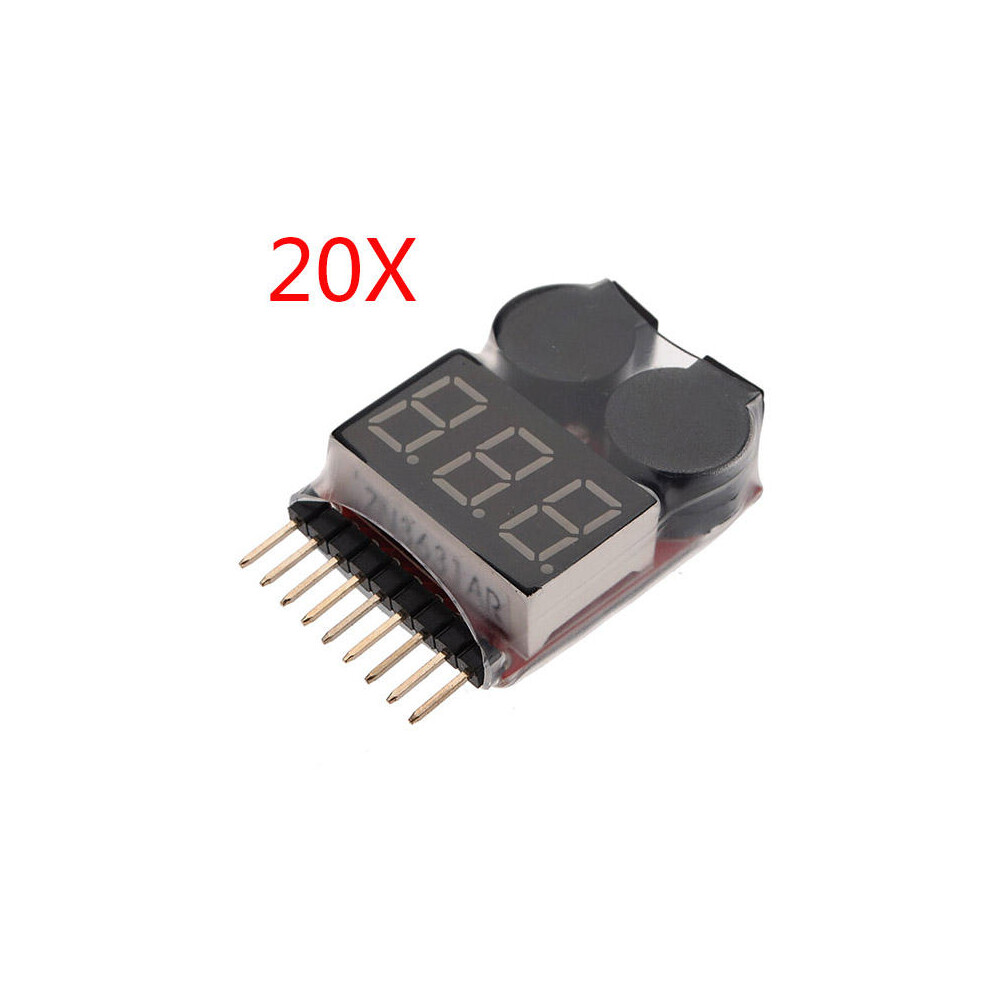 20 X 2 In 1 Lipo Battery Low Voltage Tester 1S-8S Buzzer Alarm 6901250476758