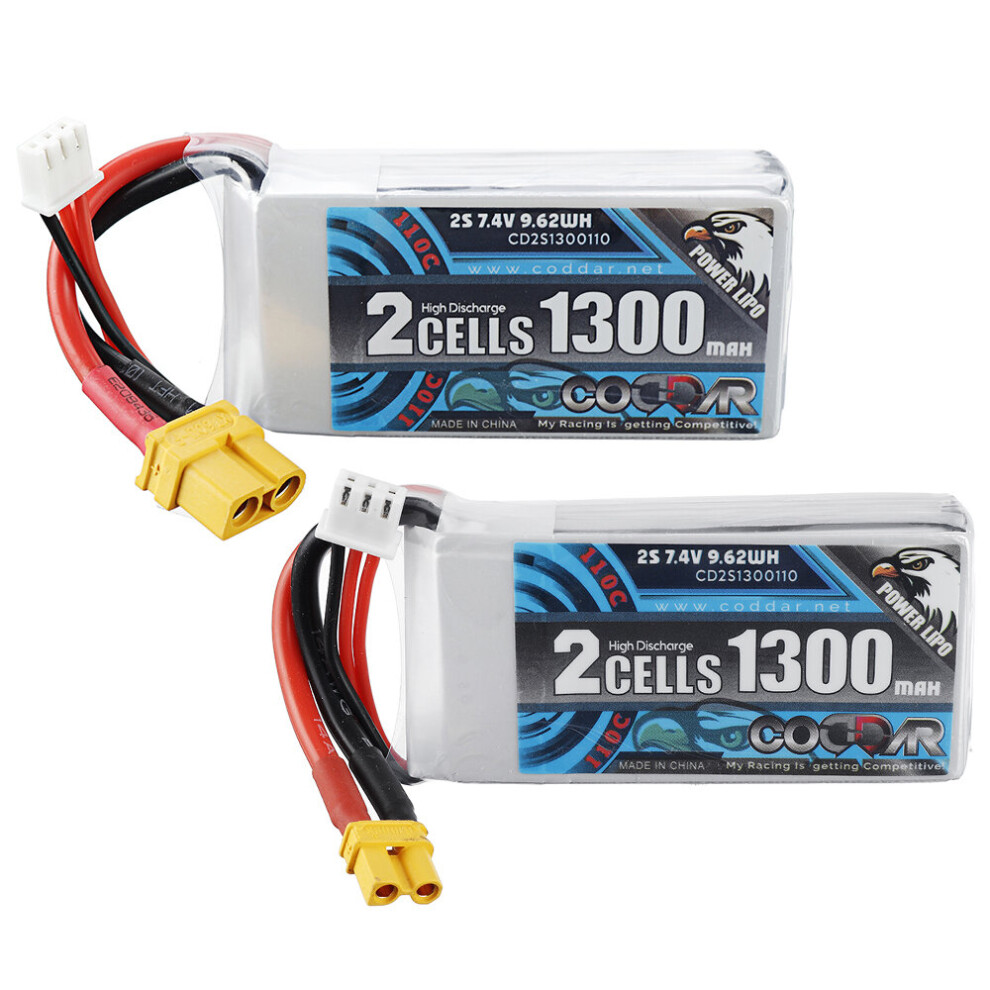 Coddar 7.4V 1300Mah 2S 110C Lipo Battery Xt30/Xt60 Plug Optional For Rc Drone 6900077010916