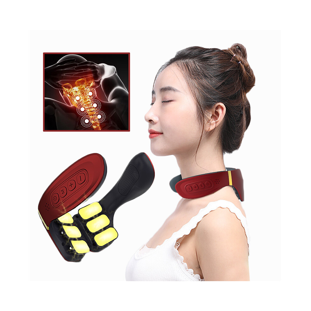 KALOAD 6 Heads Electric Neck Massager Pulse Back 6 Modes Voice Control Far Infrared Heating Pain Relief Tools