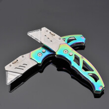 XANES 150/160mm Folding Knife SK5 Blade Colorful Titanium Alloy Outdoor Trapezoidal Art Knife With 10pcs Replacement Blade