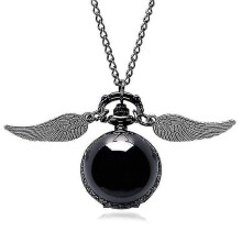 (black with wings) Little Cute Necklace Top Luxury Smooth Golden Watch Ball Quartz Pocket Watch Pendant With Chain Gifts For Men Women Kids Reloj
