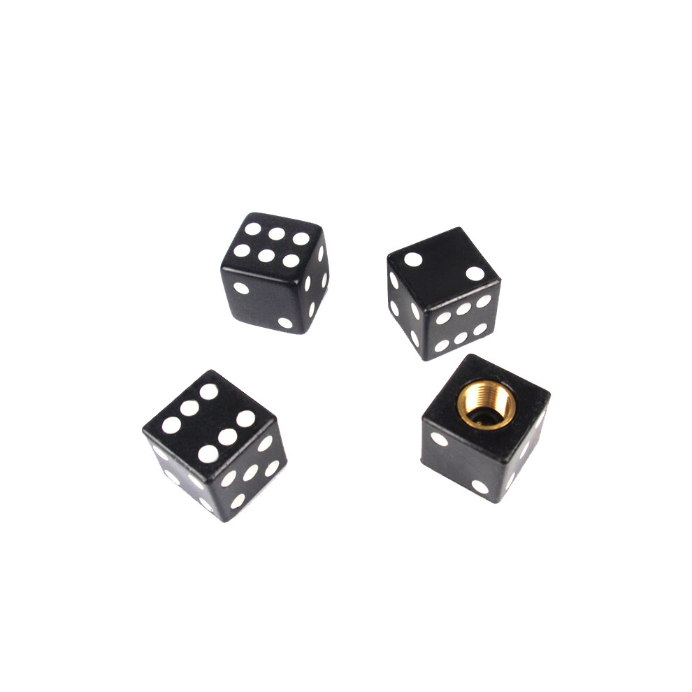 4Pcs Dice Valve Caps Tire Air Valve Stem Caps Car Trunk Bike Bicycle Wheel Rims Accessories Black 604267051302