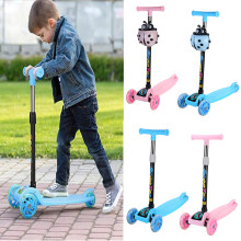 Children's Folding Shining Scooter No Pedal Balance Bike Kids Toddler Outdoor Ride On Toy with Flashing Wheel for 2-8 Year Old Childs