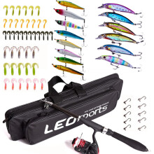 LEO 1.3/1.6M Glass Steel Fiber Telescopic Fishing Rod Combo + Spinning Reel + Fishing Lures Fishing Kit Set