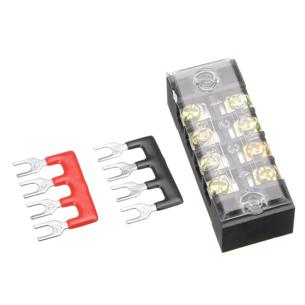600V 15A Dual Rows 4 Position Screw Terminal Strip Red/Black Pre Insulated Terminal Block Strip 623414312943