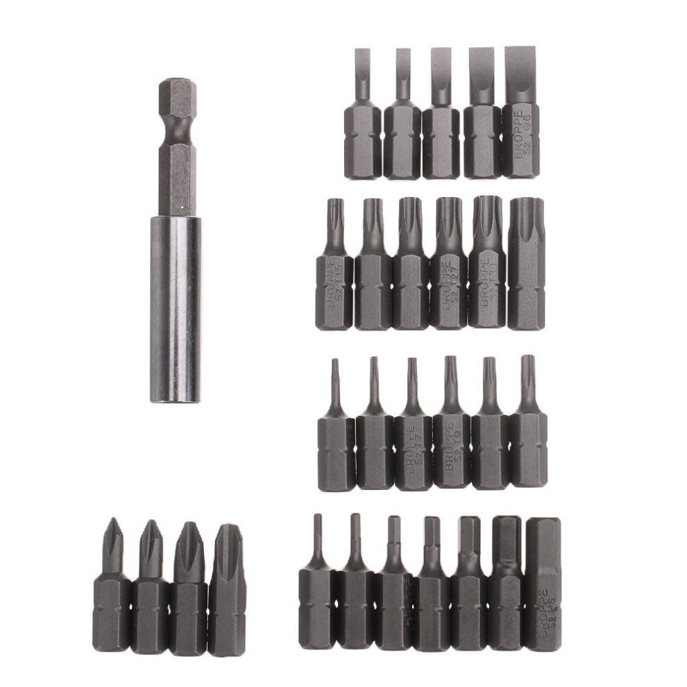 Broppe 29Pcs S2 Screwdriver Bit Set Phillips Slotted Torx Hex Screwdriver Bits With Extension Rod 1/4 Inch Hex Shank 623414314725