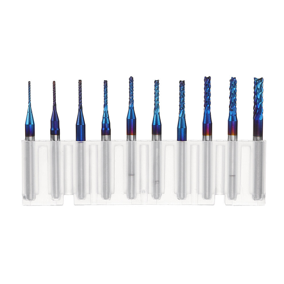 Drillpro 10Pcs 0.8-3.175Mm Blue Naco Coated Pcb Bits Carbide Engraving Milling Cutter For Cnc Tool Rotary Burrs 623414315814