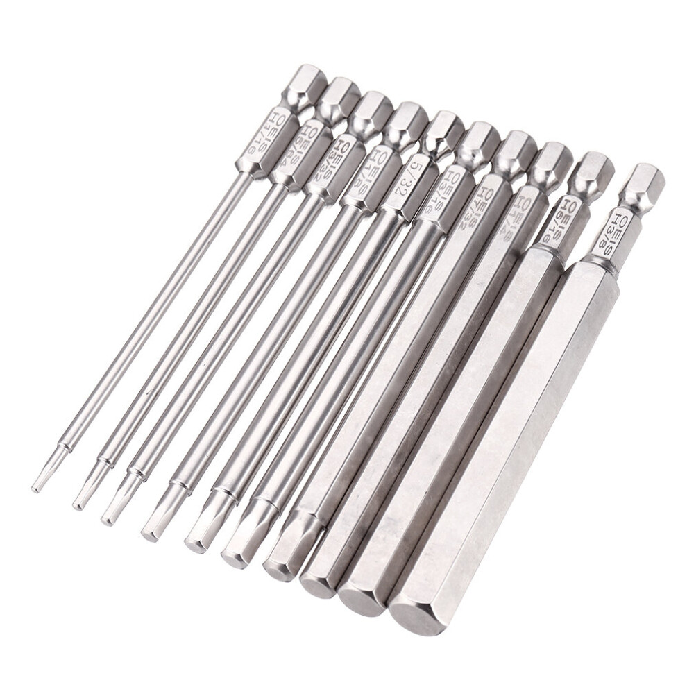 Drillpro 10Pcs 100Mm 1/4 Inch Shank S2 Steel Sae Hex Head Allen Wrench Screwdriver Bit Drill Bit Set 623414316491