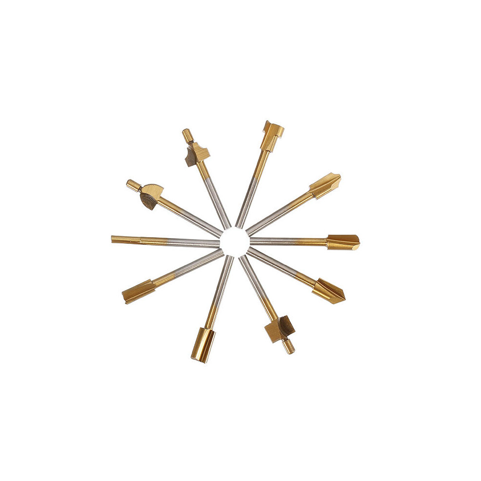 10Pcs 3mm Titanium Coated HSS Router Bit Set 3mm Shank Burr Rotary File Wood Milling Cutter Tool