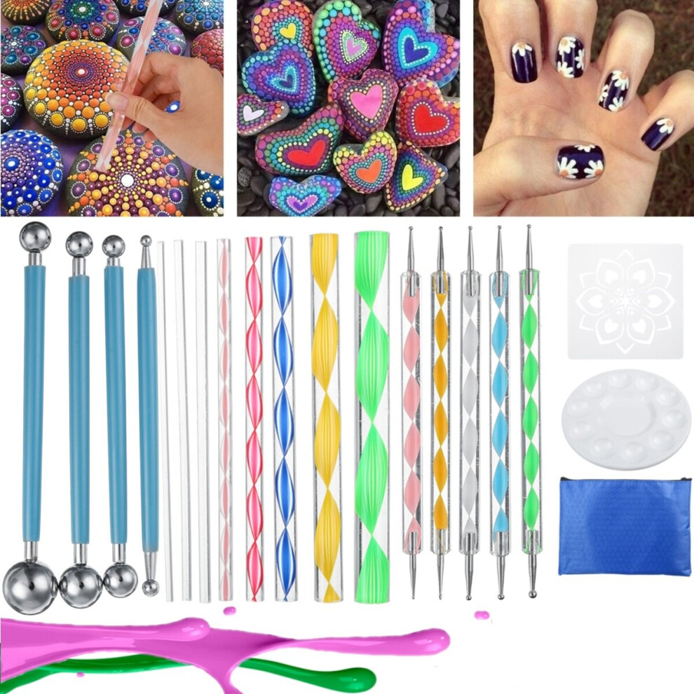 20Pcs Mandala Dotting Tools Set Rock Painting Kit Nail Art Pen Paint Stencil 623414322539
