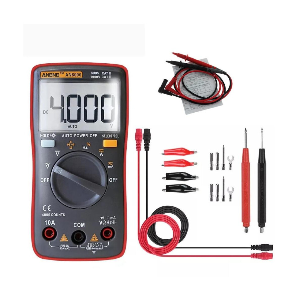 Aneng An8000 Red Digital Multimeter Voltmeter Ammeter Ohmmeter Volt Ac Dc Ohm Tester Meter + Test Lead Set 623414326506