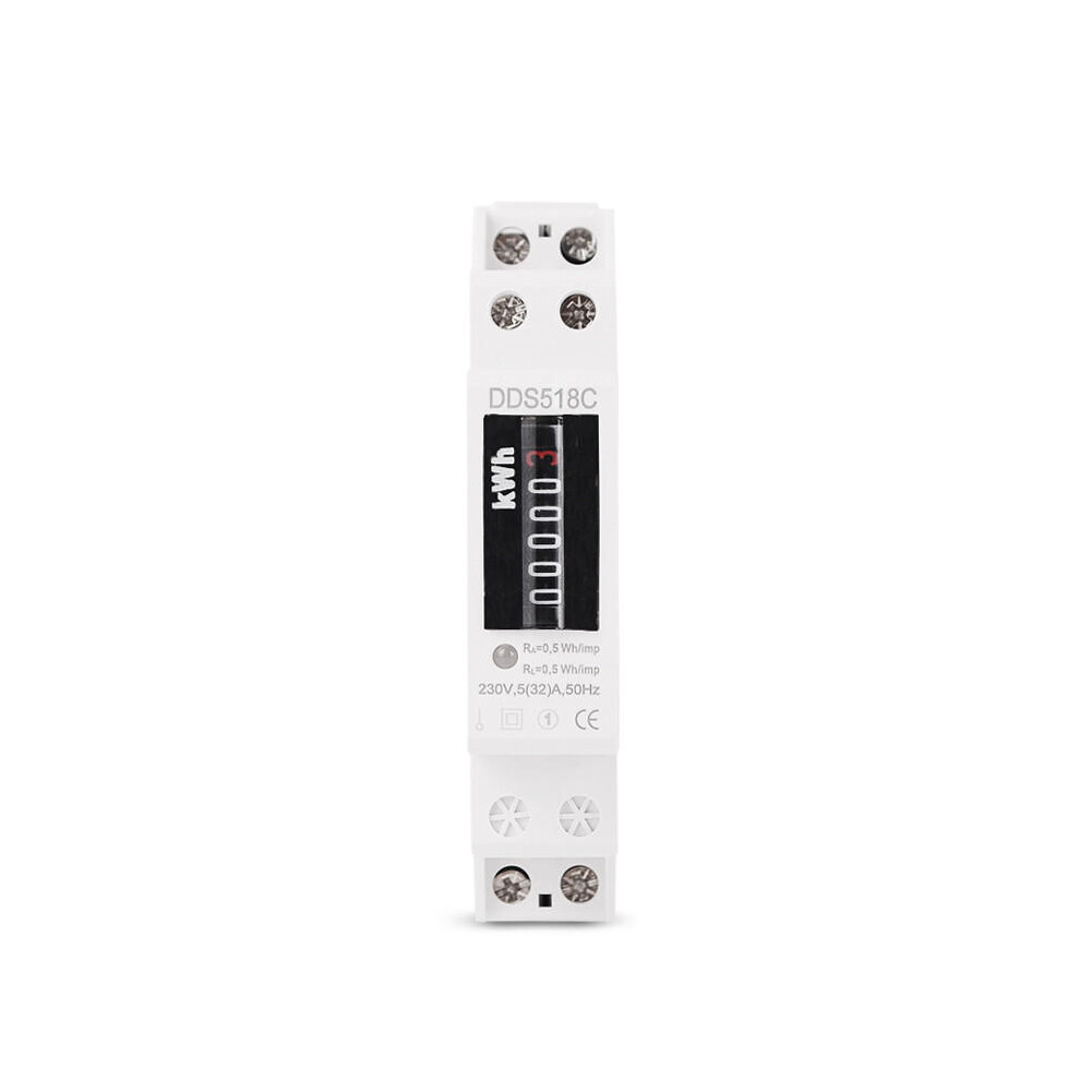 Dds518c Din Rail Single Phase Energy Meter 5-32A Ac 230V Analog Counter Electricity Power Consumption Wattmeter 623414326711