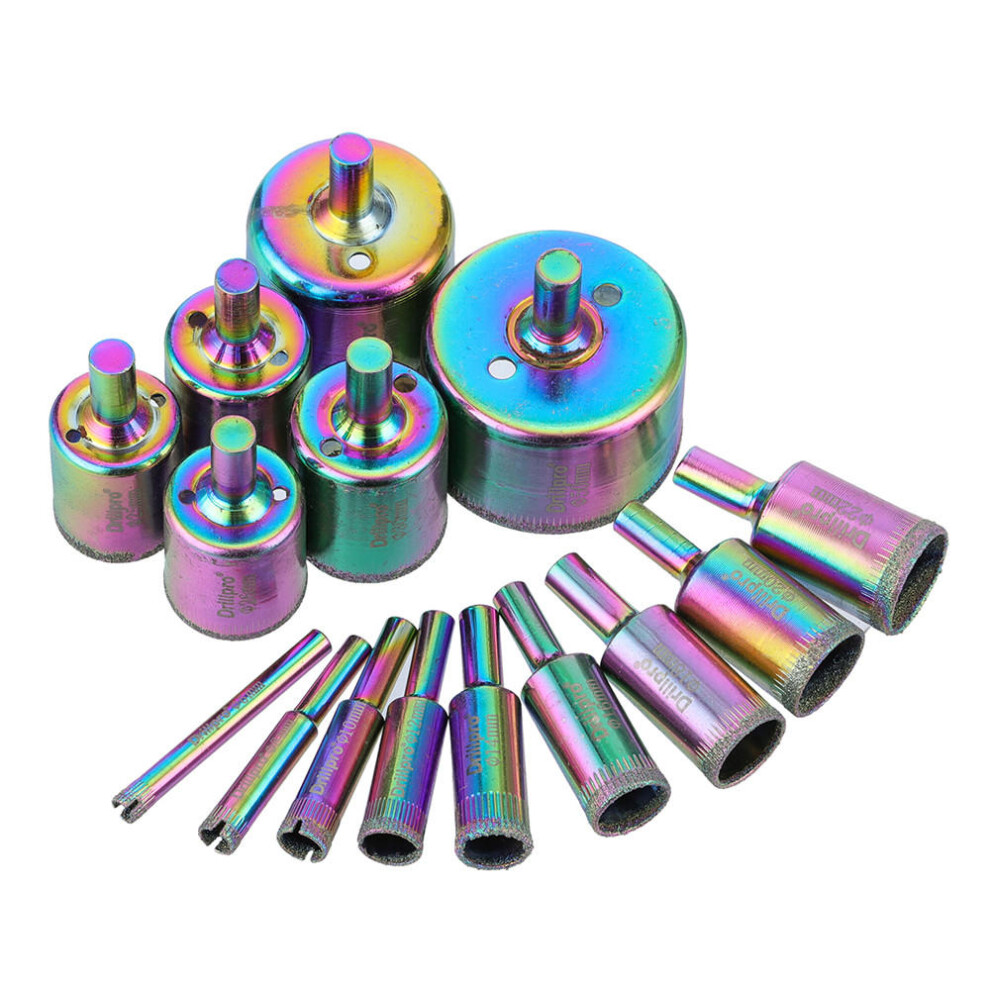 Drillpro 15Pcs 6-50Mm Titanium Diamond Hole Saw Drill Bit Set Tile Ceramic Glass Marble Drill Bits 623414326926
