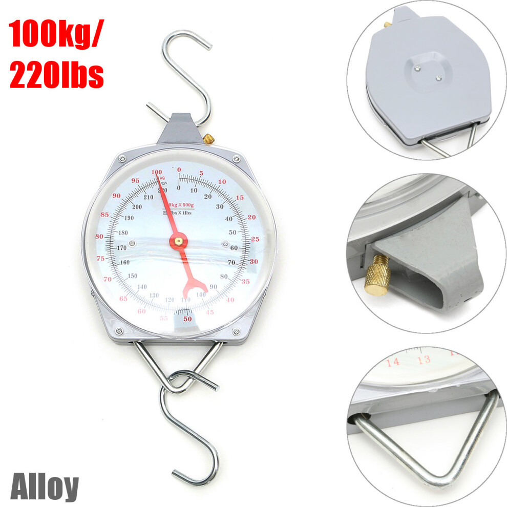 100Kg/220Lbs Clockface Hanging Scale Weighing Butchering With Hook 623414331098