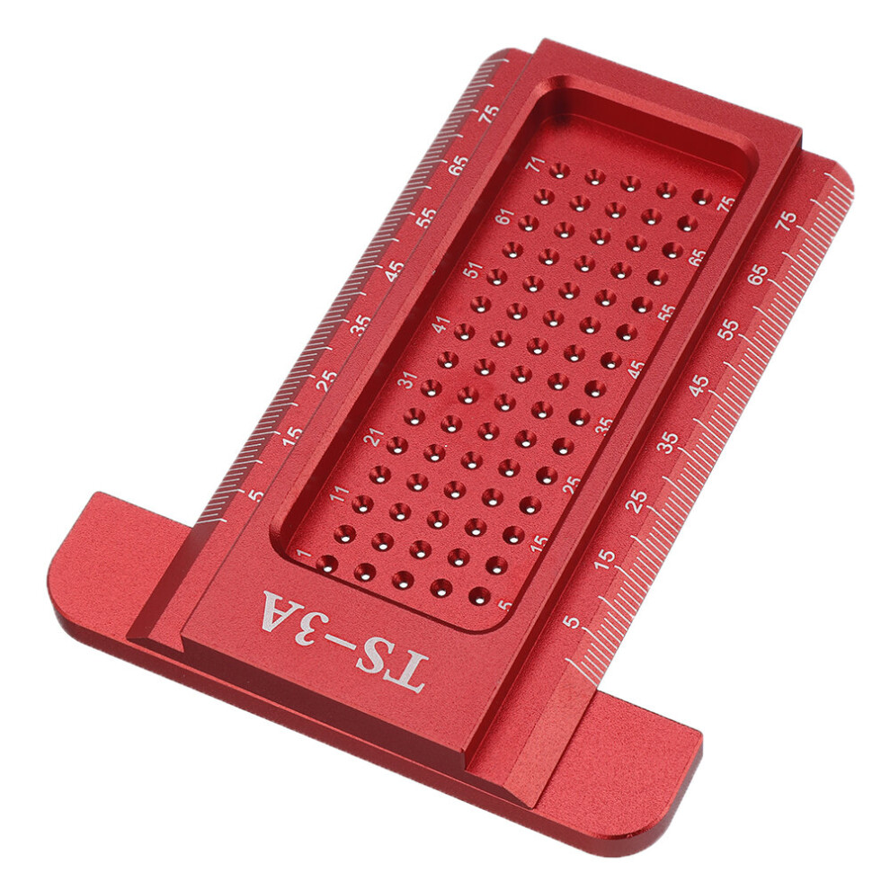 Aluminrum Alloy TS-3A Precision Hole Marking T Ruler 75mm Hole Positioning Metric Measuring Ruler Scriber Ruler Woodworking Tool -  Red