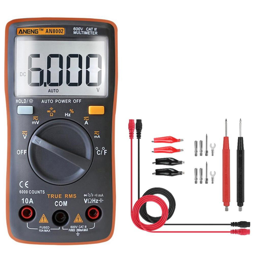 Aneng An8002 Orange Digital True Rms 6000 Counts Multimeter Ac/Dc Current Voltage Frequency Resistance Temperature Tester Ã¢/Ã¢ + Test Lead Set 623414333092