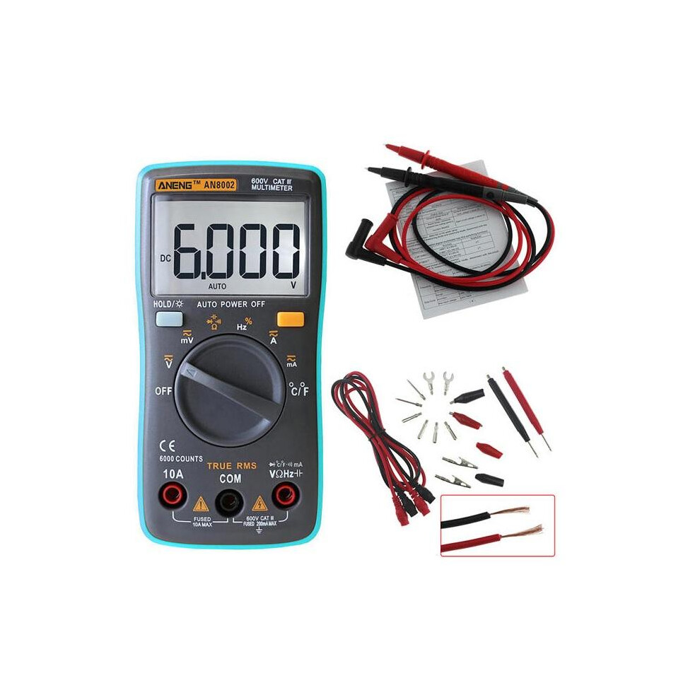 Aneng An8002 Digital True Rms 6000 Counts Multimeter Ac/Dc Current Voltage Frequency Resistance Temperature Tester Ã¢/Ã¢ + Test Lead Set 623414335263