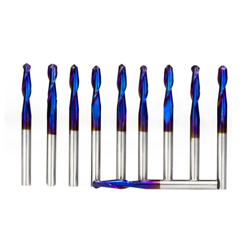 10Pcs 3.175Mm Shank 0.8X8mm Nano Blue Coated Spiral Ball Nose End Mill Cnc Milling Cutter 623414336123