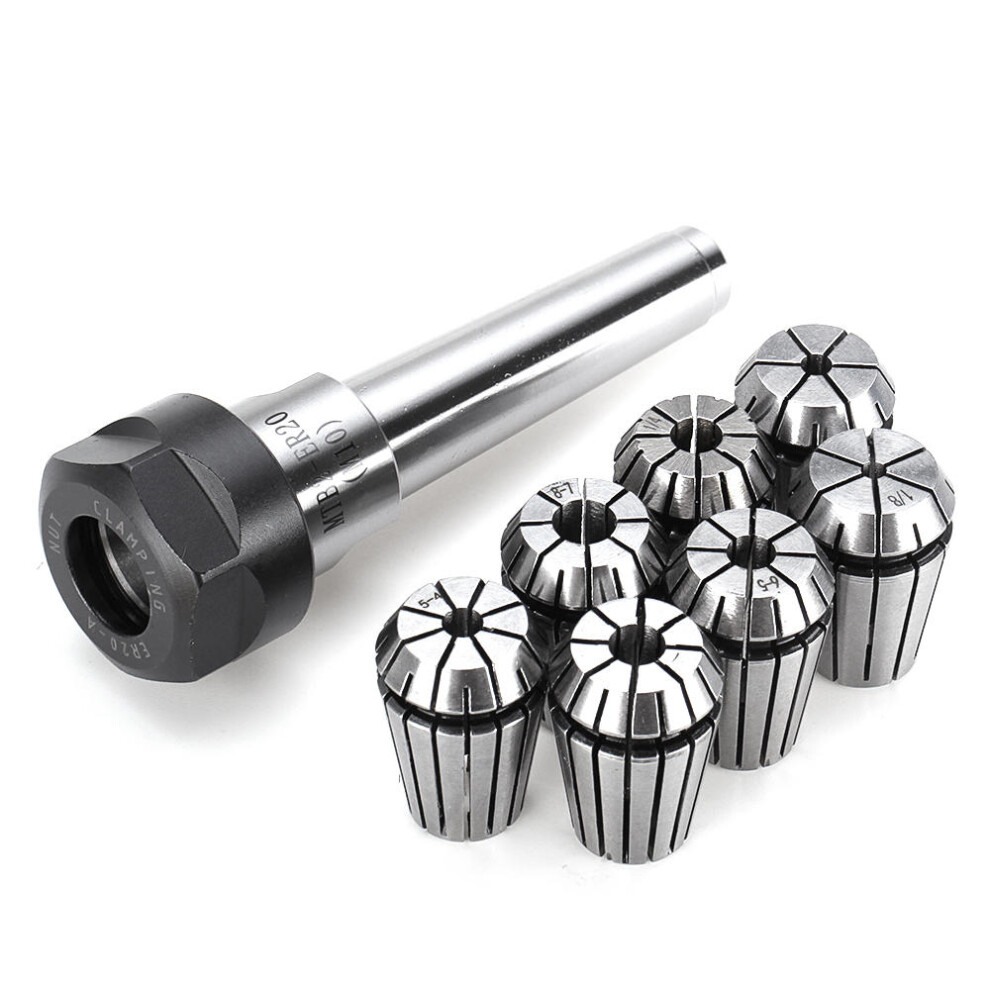 Machifit 7Pcs Er20 Spring Collet With Mt2-Er20-M10 Spring Collet Chuck Holder Cnc Milling 623414338561