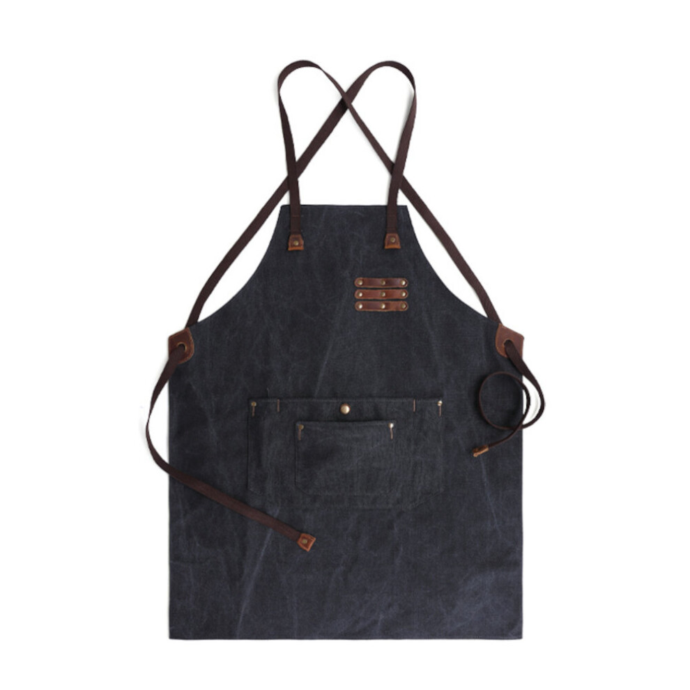 Canvas Vintage Apron Waterproof Oil-Proof Wearable Apron For Woodworking Carpenter Painter Apron - Black 623414341080